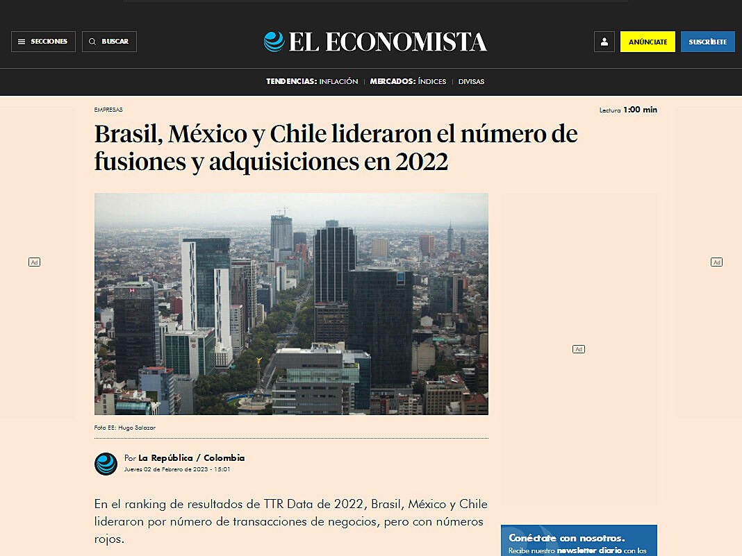 Brasil, Mxico y Chile lideraron el nmero de fusiones y adquisiciones en 2022